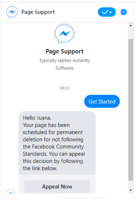 The phishing chatbot on Messenger