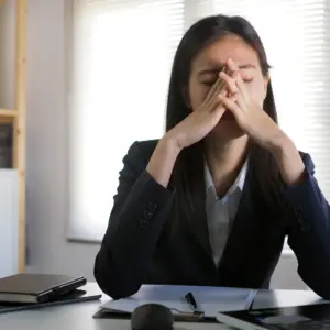 Reis Informatica image of a stressed business professional sitting at a desk with hands on face.