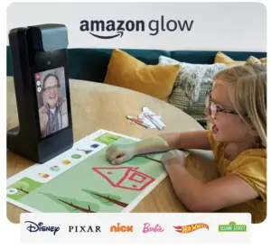 Reis Informatica image of a child using Amazon Glow for a video call and interactive drawing.
